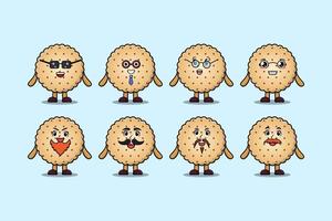 définir des expressions de personnage de dessin animé de biscuits kawaii vecteur