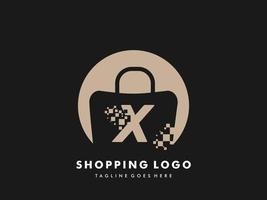cercle isolé de sac à provisions vectoriel avec lettre x, icône de magasinage rapide, boutique rapide créative, modèles de logo de magasinage rapide créatif.