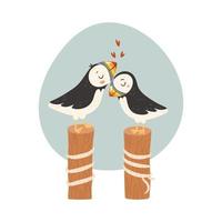 joli couple de macareux amoureux. concept de carte de saint valentin. illustration vectorielle vecteur