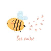 le mien des abeilles. jolie petite abeille amoureuse. concept de carte de saint valentin. illustration vectorielle vecteur