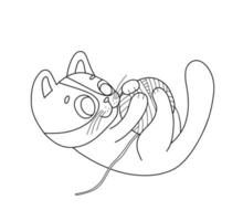 chat de caractère d'illustration vectorielle. contour drôle de dessin animé minou jouant au ballon. croquis de ligne animal pour livre de coloriage isolé sur blanc vecteur