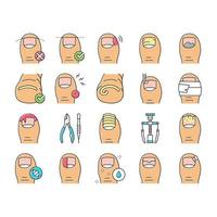 icônes de collection de maladies des ongles incarnés définies vecteur