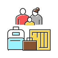 réfugié familial avec illustration vectorielle d'icône de couleur de bagages vecteur