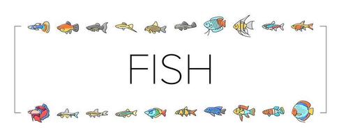 aquarium, poisson, animal tropical, icônes, ensemble, vecteur