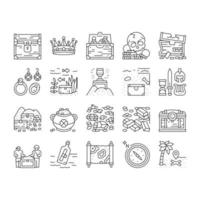 trésor de bijoux en or dans la poitrine icons set vector