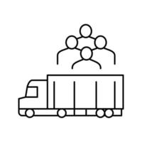 illustration vectorielle de l'icône de la ligne des réfugiés de transport par camion vecteur