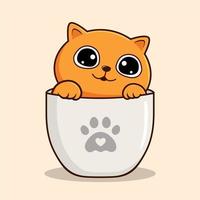chat orange dans la tasse agitant les pattes dessin animé - vecteur de chat chatte orange