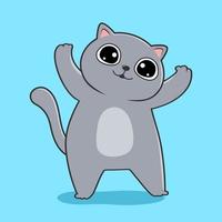 danse du chat gris - mignon chat gris dansant kawaii vecteur