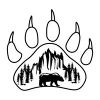 montagnes et vecteur d'icône d'ours. signe d'illustration de la vie sauvage. symbole de camping. symbole ou logo animal.