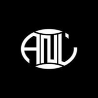 création de logo de cercle de monogramme abstrait anl sur fond noir. anl logo de lettre d'initiales créative unique. vecteur