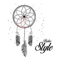 style boho dessiné à la main dans un cercle décoratif avec des plumes. vecteur