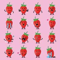 jeu d'emoji de personnage de fraise vecteur