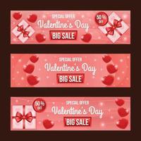 bannière de vente élégante Saint Valentin rouge sertie de décoration coeur et cadeau vecteur