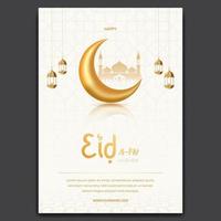 illustration de flyer eid al fitr mubarak avec lanterne de lune et mosquée sur fond propre vecteur