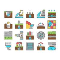 icônes de collection de système d'eau de drainage définies vecteur