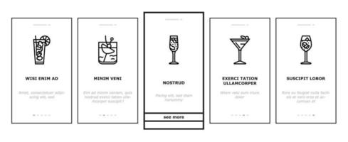 verre à cocktail boisson alcool bar onboarding icons set vector