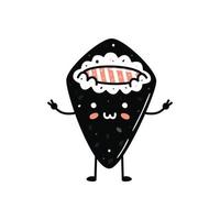 mascotte de sushi kawaii en style dessin animé. mignon temaki au saumon pour le menu vecteur