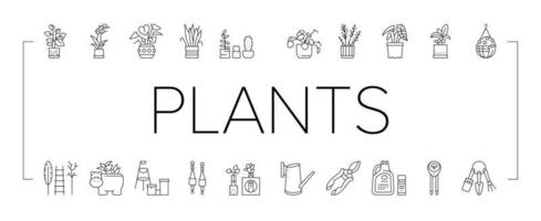 icônes de collection de vente de magasin de plantes d'intérieur définies vecteur
