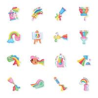 pack de stickers plats peinture vecteur