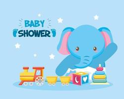 carte de douche de bébé avec éléphant mignon vecteur