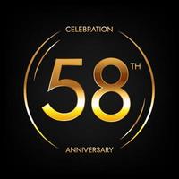 58e anniversaire. bannière de célébration d'anniversaire de cinquante-huit ans de couleur dorée brillante. logo circulaire avec un design numérique élégant. vecteur