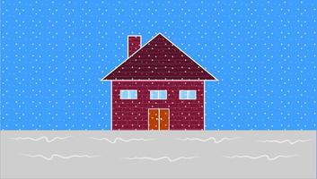 maison en brique avec cheminée dans la neige en journée d'hiver. illustration vectorielle. vecteur