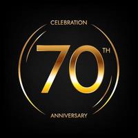 70e anniversaire. bannière de célébration d'anniversaire de soixante-dix ans de couleur dorée brillante. logo circulaire avec un design numérique élégant. vecteur