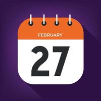 février jour 27. numéro vingt-sept sur un papier blanc avec bordure de couleur orange sur fond violet vecteur. vecteur