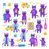 ensemble de personnages de doodle doctor cats. vecteur