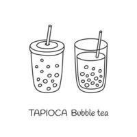 thé à bulles de tapioca dessiné à la main. vecteur