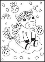 jolis coloriages de licorne kawaii vecteur