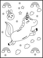 jolis coloriages de licorne kawaii vecteur