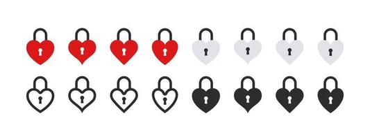 icônes de verrouillage du cœur. symboles de l'amour. coeurs d'émoticônes. images vectorielles