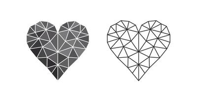 coeurs noirs dans un style low poly. symboles de l'amour. coeurs d'émoticônes. images vectorielles vecteur