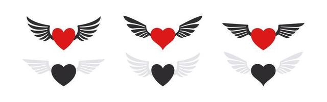 icônes de coeur avec des ailes. symboles de l'amour. coeurs d'émoticônes. images vectorielles vecteur