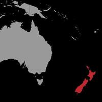épinglez la carte avec le drapeau de la nouvelle-zélande sur la carte du monde. illustration vectorielle. vecteur