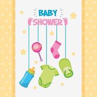 carte de douche de bébé avec des icônes mignonnes suspendues vecteur