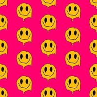 heureux émoticône de diffusion sur fond rose. motif vectoriel harmonieux dans le style branché des années 80-90, éléments psychédéliques acides.