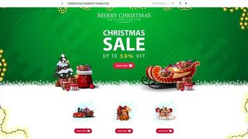 modèle de site Web de Noël avec offre de réduction, conception de site Web de Noël vert pour votre créativité vecteur