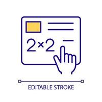 tâche mathématique résolvant l'icône de couleur rvb. calcul sur la leçon de mathématiques. test de connaissances à l'école primaire. processus d'éducation. illustration vectorielle isolée. dessin au trait rempli simple. trait modifiable vecteur