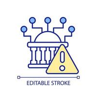 Icône de couleur RVB des menaces du système gouvernemental. échec de la numérisation. problème de traitement. risque lié aux données d'administration. illustration vectorielle isolée. dessin au trait rempli simple. trait modifiable vecteur