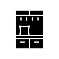 icône de glyphe noir d'arbre de hall. armoire de rangement avec patères et banc. magasin de meubles contemporains modernes. symbole de la silhouette sur l'espace blanc. pictogramme solide. illustration vectorielle isolée vecteur