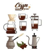 six méthodes de préparation du café ensemble d'icônes vecteur