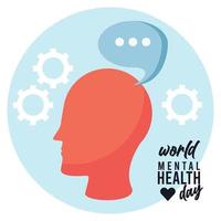 campagne de la journée mondiale de la santé mentale avec profil de tête et bulle de dialogue vecteur