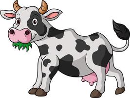 dessin animé mignon de vache mange de l'herbe vecteur