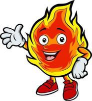 mascotte de dessin animé de flamme mignonne agitant la main vecteur