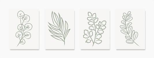 définir un art mural botanique minimal. illustration d'art de ligne de feuille peinte à la main artistique. décoration murale et imprimés naturels pour couvertures, papiers peints, bannières, dépliants, affiches et connexes à la décoration. vecteur