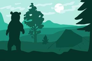 ours sauvage debout en camping près de la forêt et des montagnes vecteur