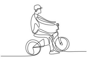 continu une ligne dessinant l'homme sur un vélo. homme de sport faisant de l'exercice pour être en bonne santé. vecteur