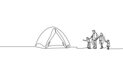 un dessin au trait du camping familial. vecteur